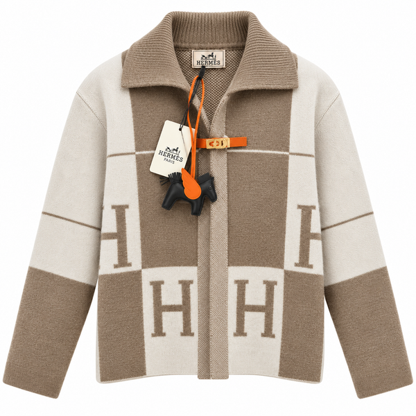 Дамска плетена жилетка HERMÈS – бежово и екрю с H мотиви