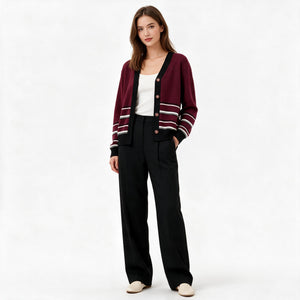 Дамска плетена жилетка HERMÈS в бордо с контрастни райета