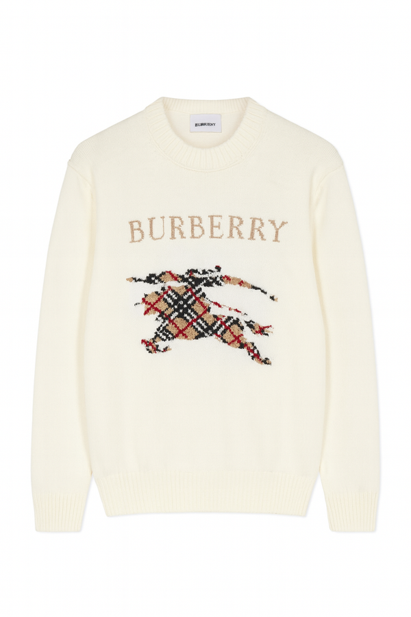 Плетен пуловер Burberry Heritage Knight – Ecru