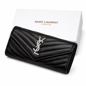 Дамски  портфейл Saint Laurent Cassandre Matelassé Envelope Wallet – Black