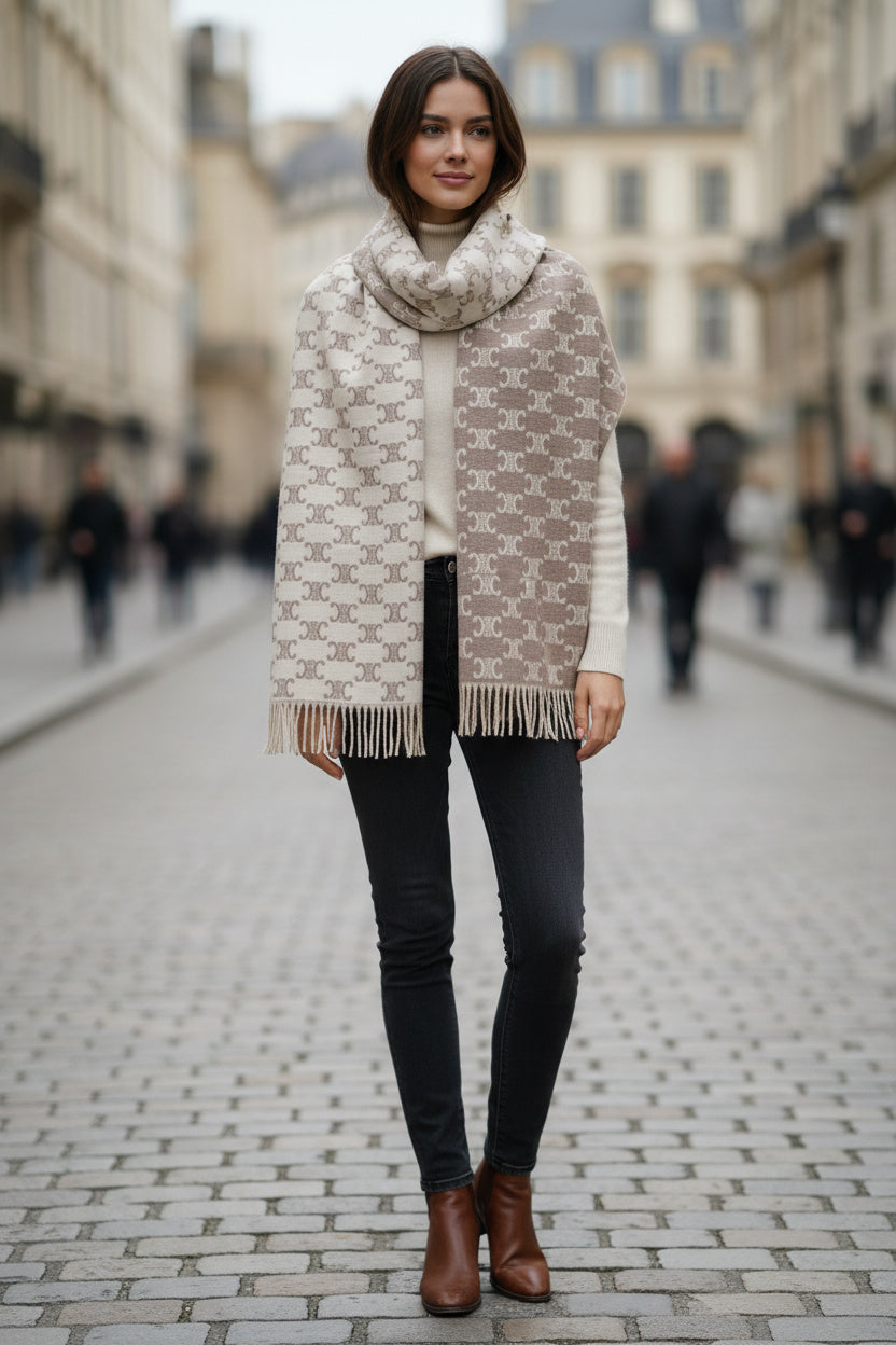 Дамски шал Celine Triomphe Duo Beige & Ivory