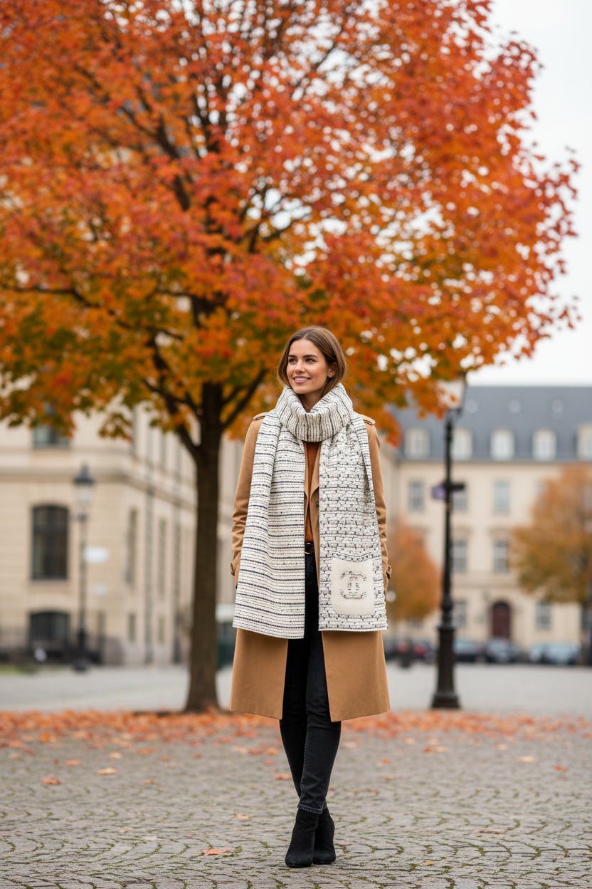 Дамски шал  Chanel Textured Cream Elegance