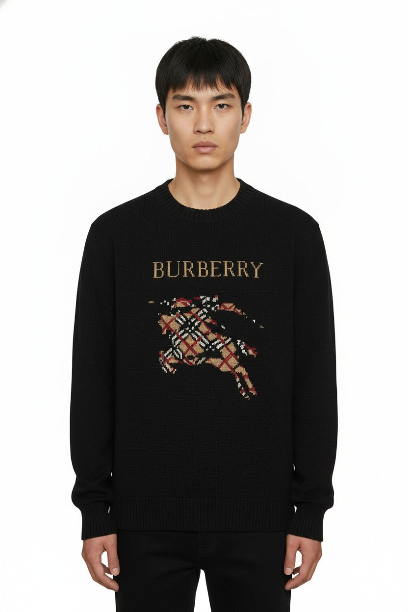 Плетен пуловер Burberry Heritage Knight – Black