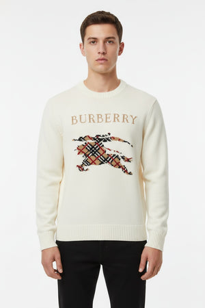Плетен пуловер Burberry Heritage Knight – Ecru