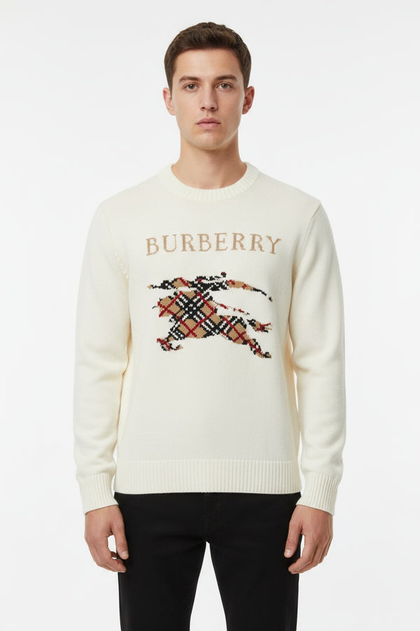 Плетен пуловер Burberry Heritage Knight – Ecru