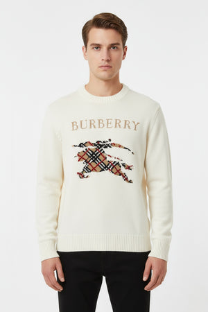 Плетен пуловер Burberry Heritage Knight – Ecru