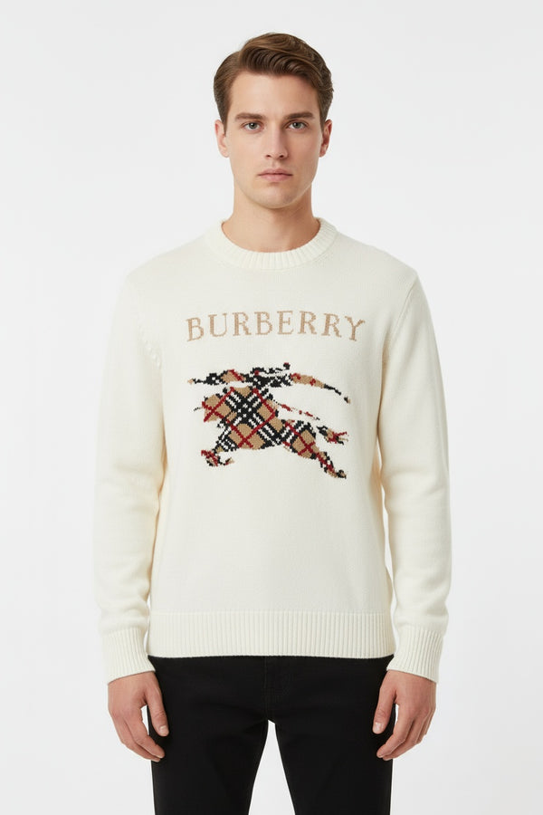Плетен пуловер Burberry Heritage Knight – Ecru