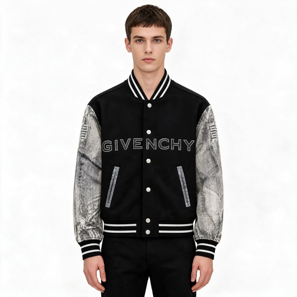 Мъжко яке Givenchy тип бомбър – черно със сиви ръкави