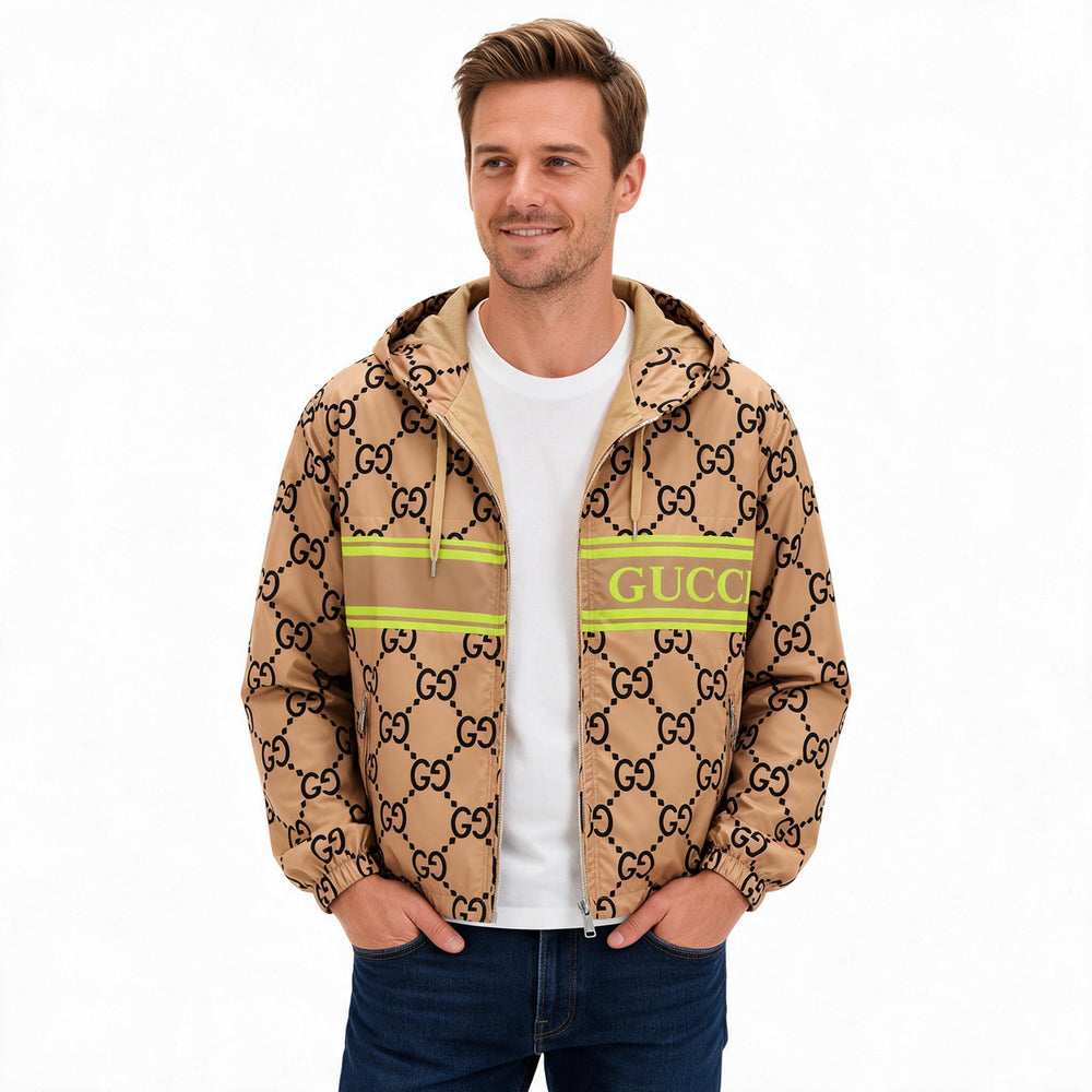Мъжко яке Gucci с монограм и качулка – бежово