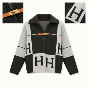 Дамска жилетка Hermès – черно и бяло с H мотиви