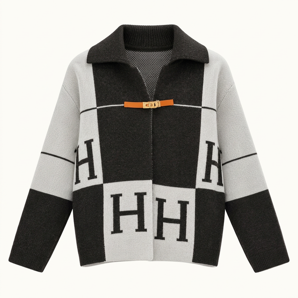 Дамска жилетка Hermès – черно и бяло с H мотиви