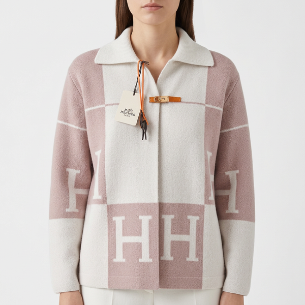 Дамска жилетка Hermès – розово  и бяло с H мотиви