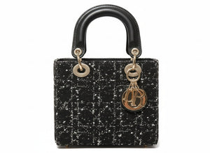 Дамска чанта Lady D – черен туид и златни детайли