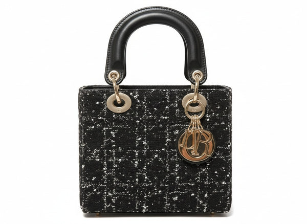 Дамска чанта Lady D – черен туид и златни детайли