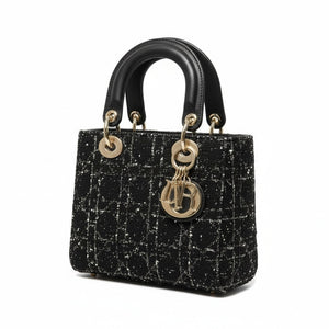 Дамска чанта Lady D – черен туид и златни детайли