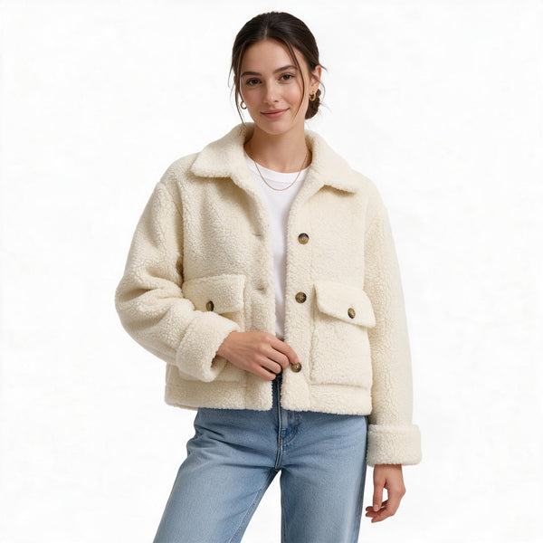 Дамско пухено яке BURBERRY Teddy в екрю